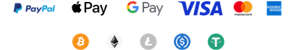 Pay easily with Card, PayPal, Bitcoin, USDT, and other cryptocurrencies